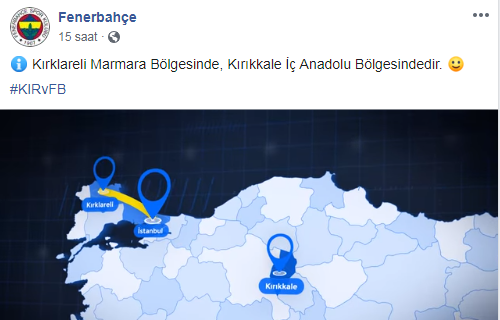 Fenerbahçe Kırıkkale ve Kırklareli’ni Haritadan Gösterdi